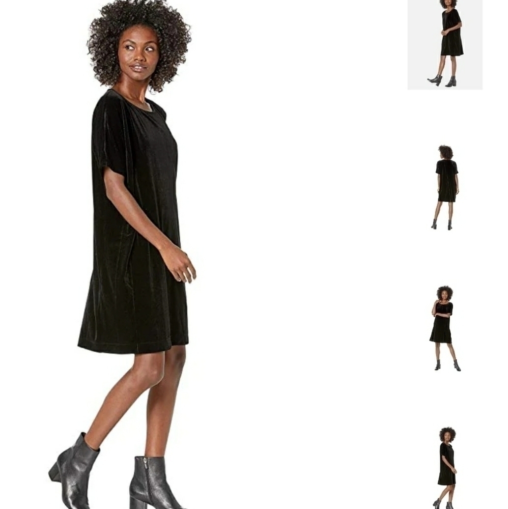 Eileen Fisher Round Neck Sleeve Short Recycled Velvet Dress, Size M